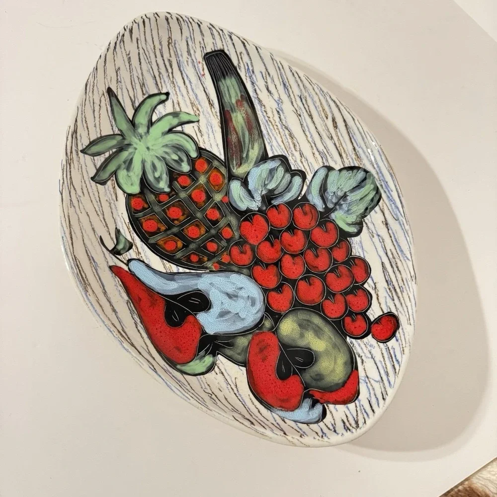 Vtg Italian Hand Painted Pottery Plate MCM Marcello Fantoni Style